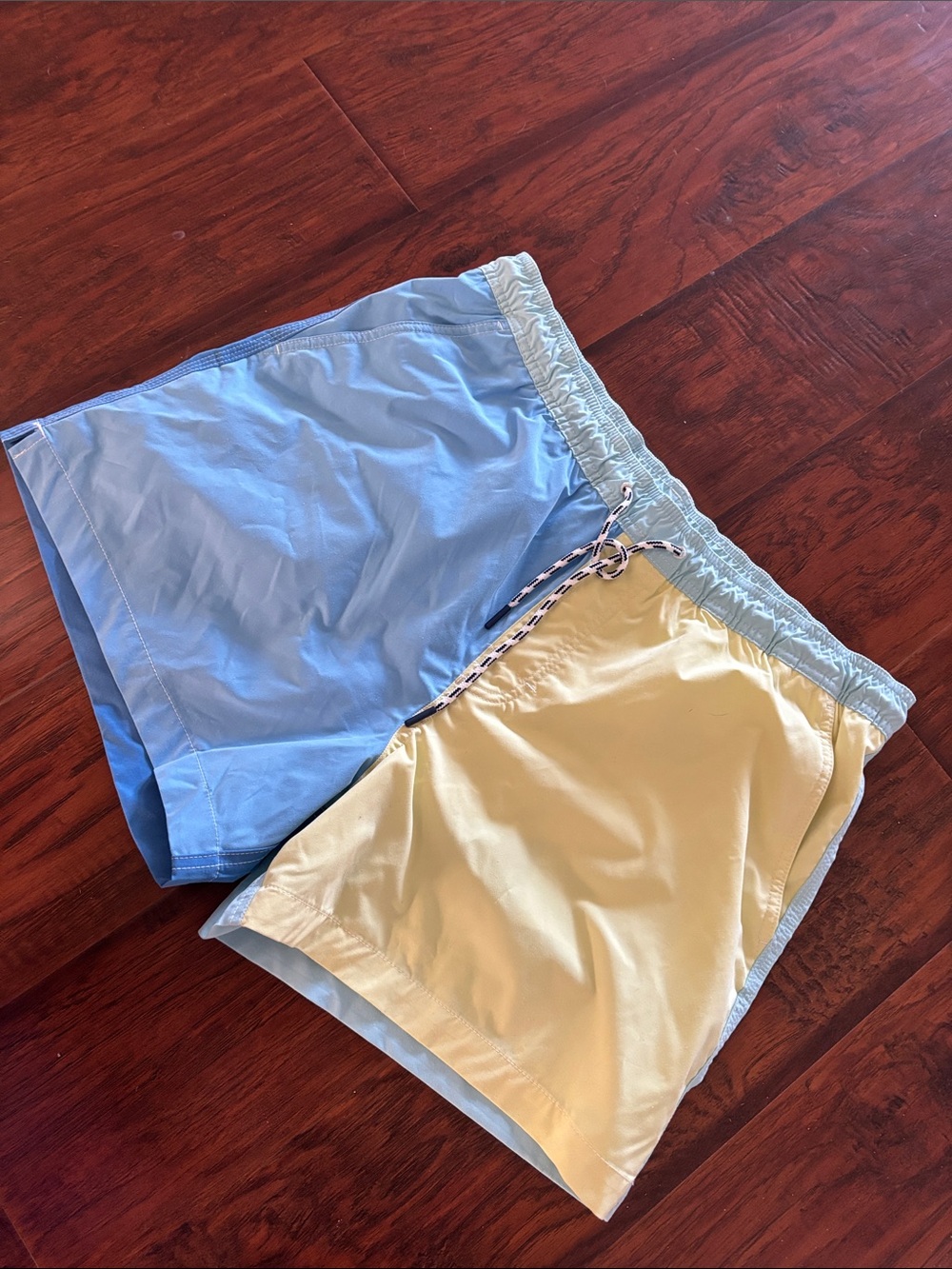 mens Two-Tone Light Blue and Pale Yellow Swim Shorts American Eagle